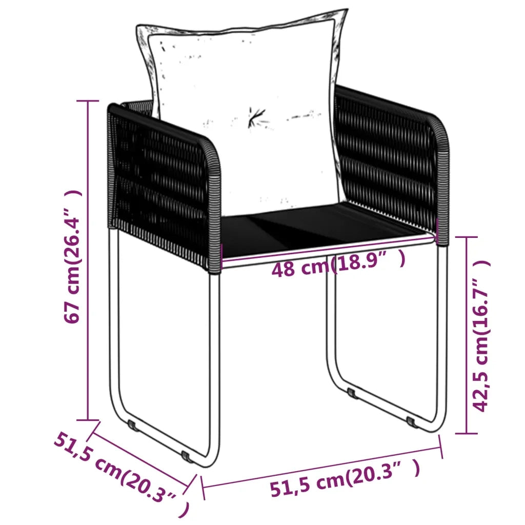 Set da Pranzo per Giardino 9 pz con Cuscini Nero cod mxl 40355
