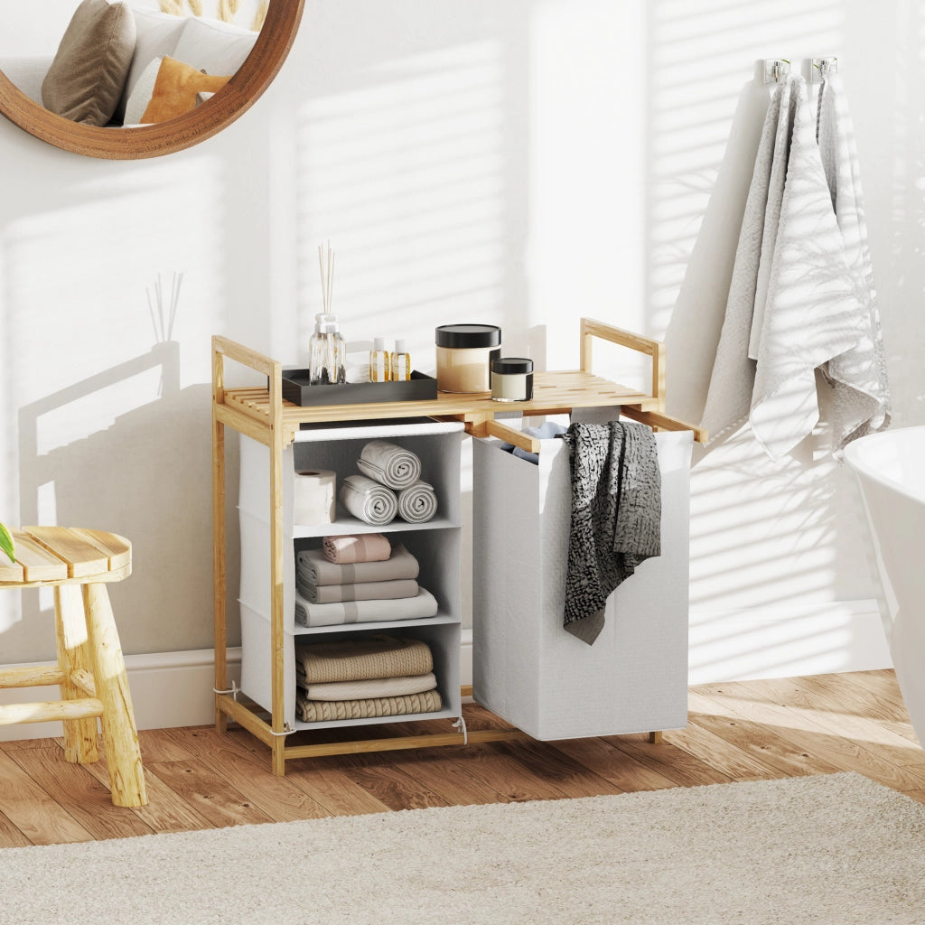 Cesto Portabiancheria con Ripiano in Bamb¨´ ¨C zephmum ¨C Bianco 70x36x70 cm