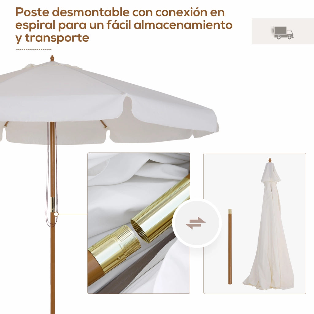 Ombrellone da Giardino con Sistema a Puleggia e 8 Stecche di Bamb¨´ ¨C zephmum ¨C Beige ?325 cm