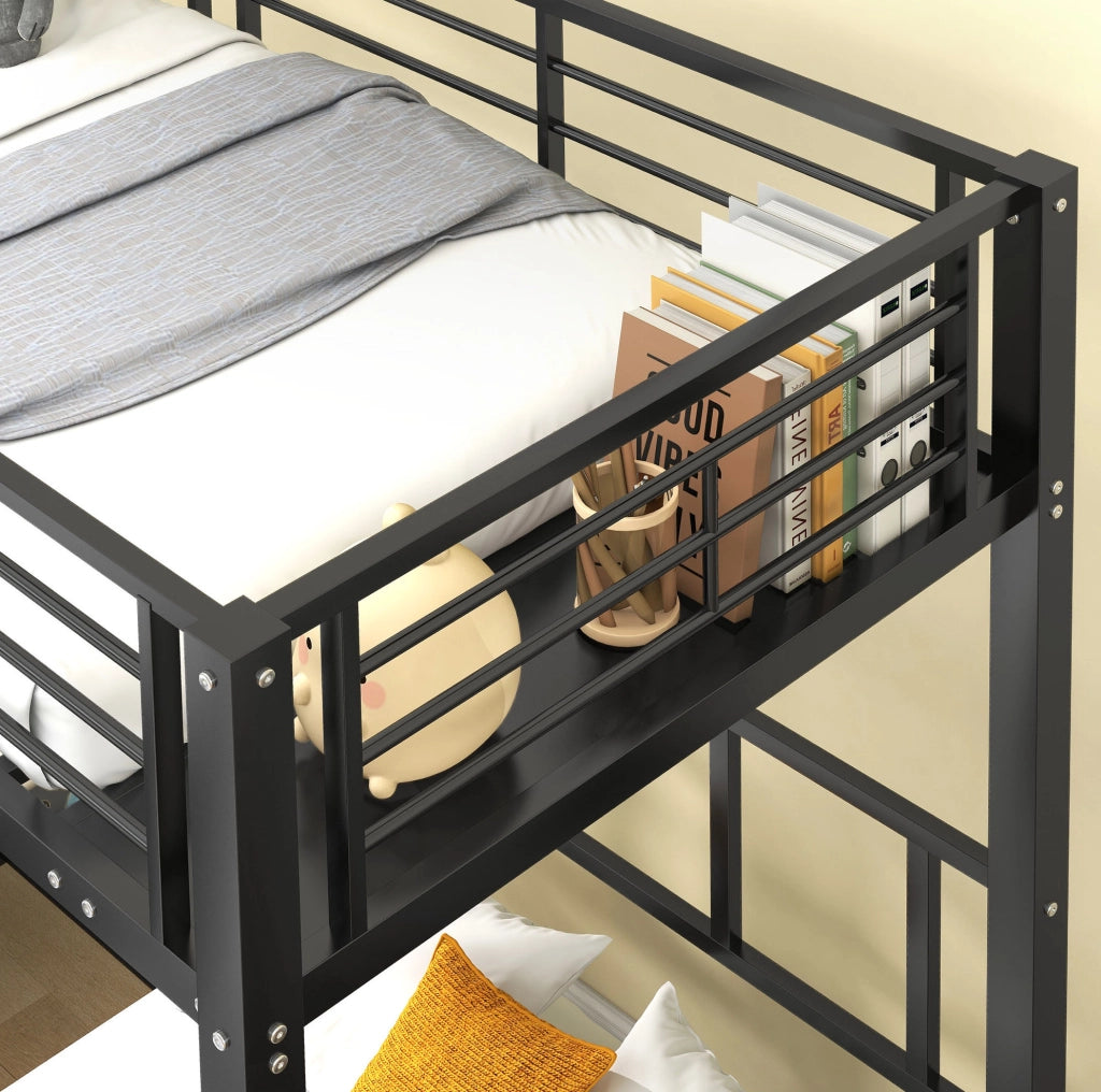Letto a castello triplo in metallo nero 90x200 cm con scala e tavolo