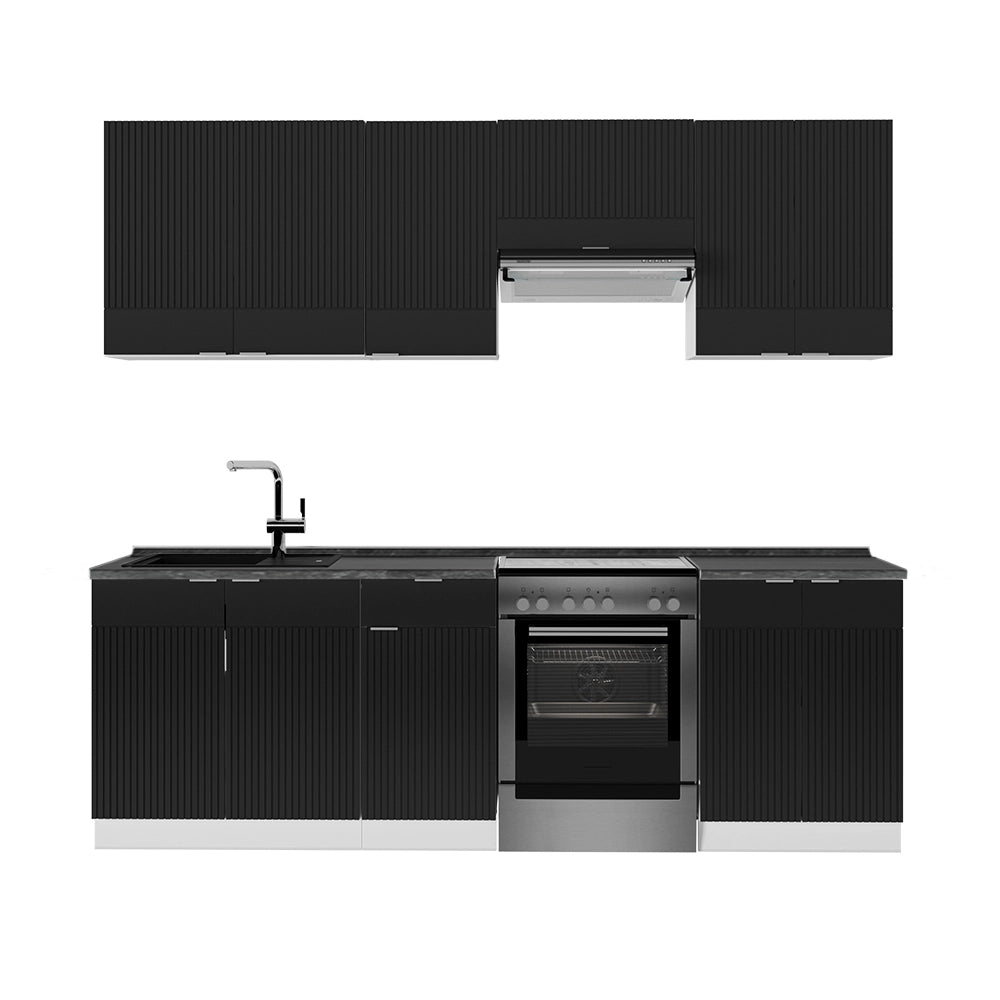 Cucina componibile Fame-Line Nero rigato/Bianco 240 cm, PL Antracite Vicco