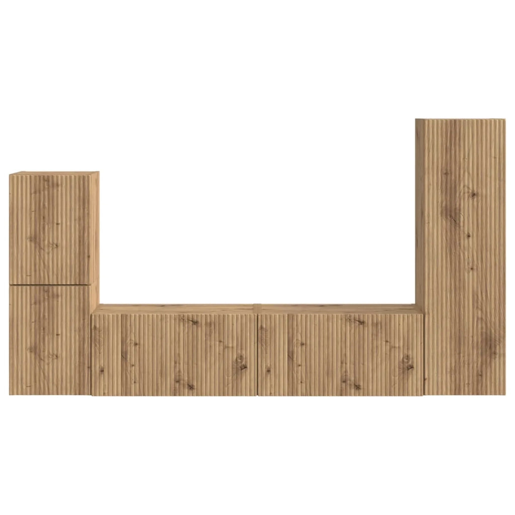 Set mobile TV 4 pz | Armadietto TV | Mobile Porta TV Rovere artigianale Legno multistrato