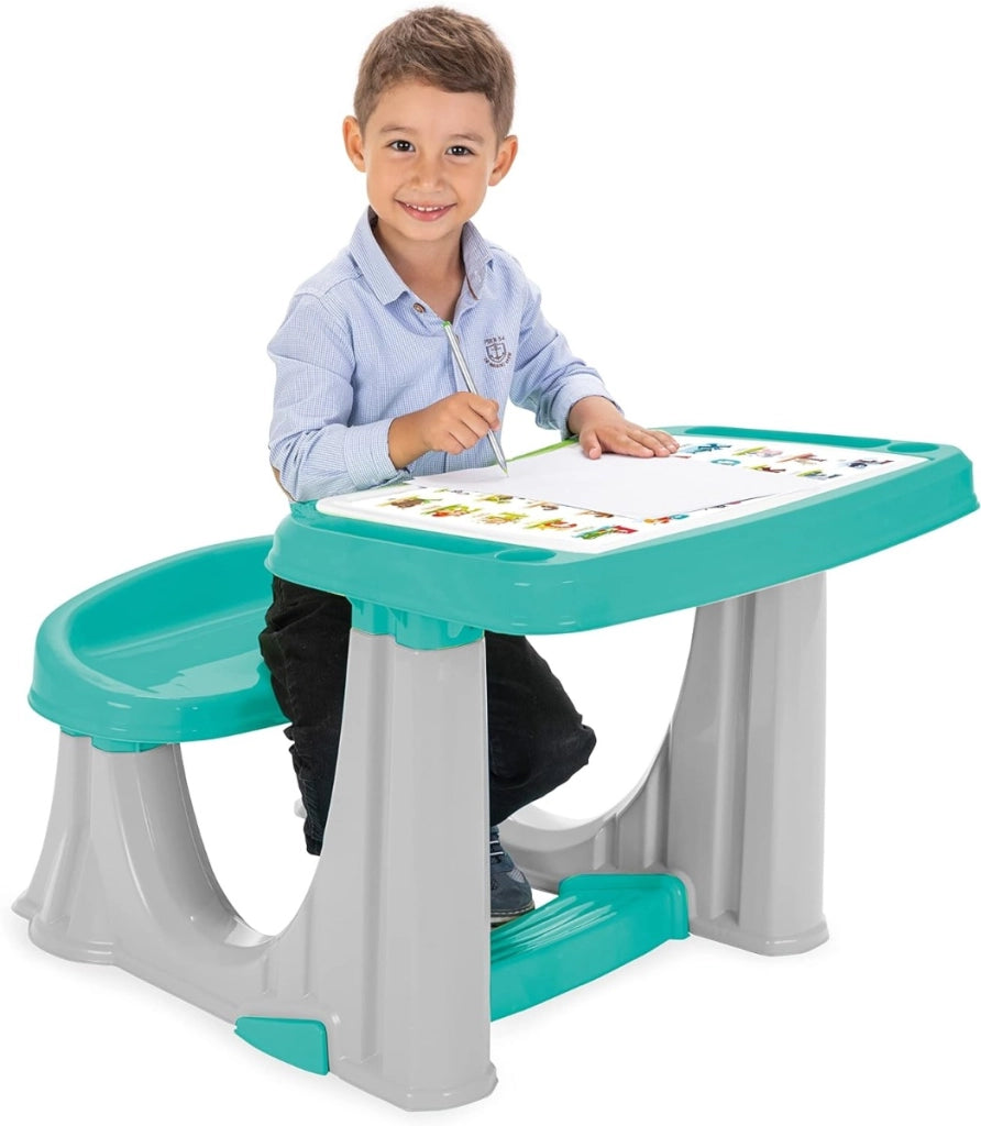 Banco Scuola Bambini 2 Anni Con Sedia Azzurro Scrivania Gioco Studio per Bambini con Scomparti Portapenne e Sgabello Str