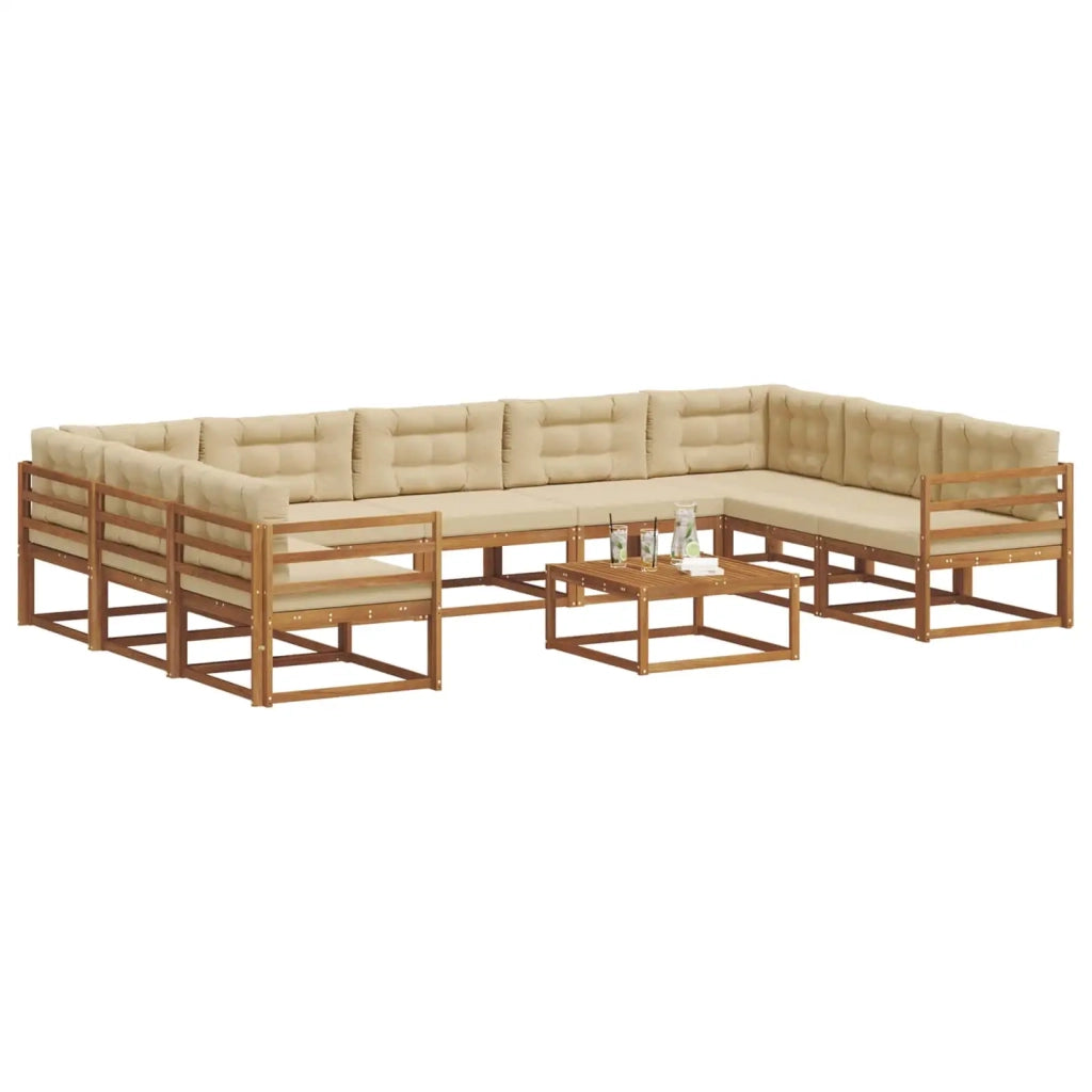 Set di divani da esterno con cuscino 10 pcs Naturale e Beige