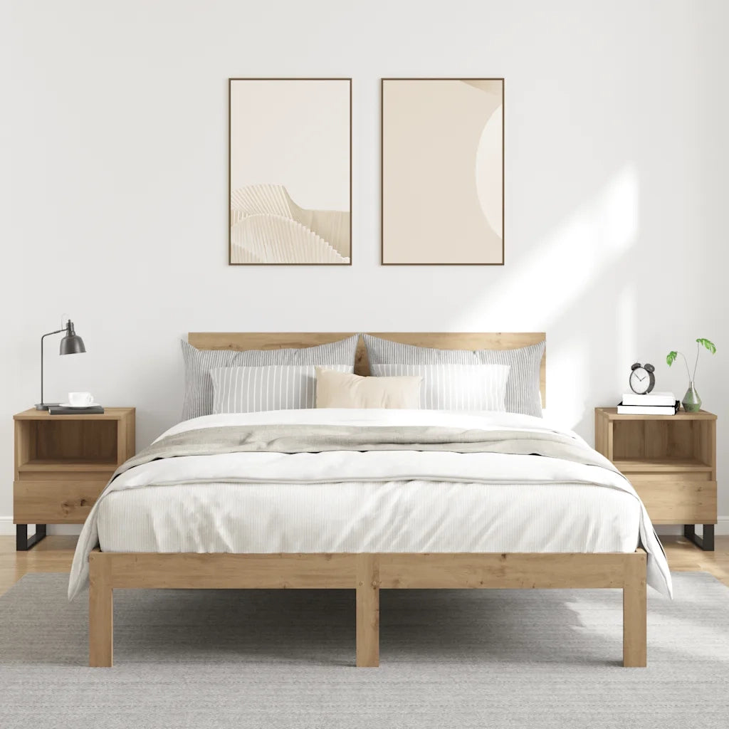 Set di 2 Comodini | Armadio da Notte | Mobiletto da notte Rovere Artigianale 40x35x50 cm Legno Multistrato