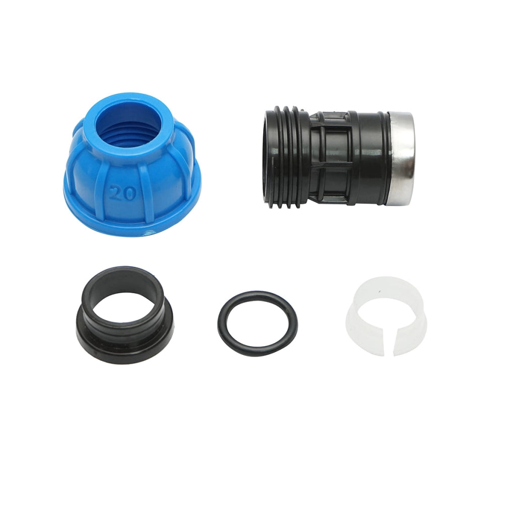 Giunto di compressione con filettatura interna D20mmx 1-1/2 pollice, PN16, per sistemi di irrigazione