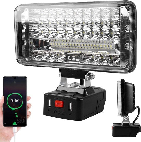 Lampada LED portatile per 18 V - Lampada da lavoro wireless 48 W 4800 lm - Lampada da testa per cantiere e campeggio - Ricerca con lente da 7 pollici e ingresso USB - Riparazione autoveicoli - Non compatibile con .