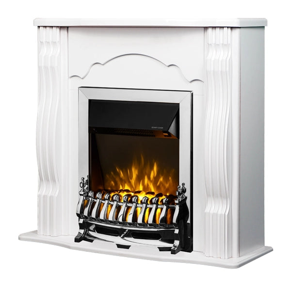 Camino Elettrico da Pavimento 88,3x95x30 cm Effetto Fiamma 2000W Classic & Galileo Silver Bianco
