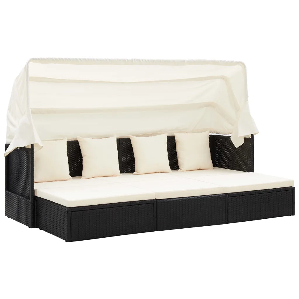 Lettino Prendisole con Tetto Nero in Polyrattan cod mxl 68647