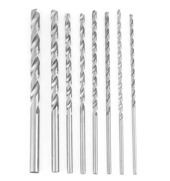 Set di Trapani a Spirale 8 pezzi - Lame Extra Lunghe 200 mm - Borrature HSS - Utilizzabile per Metallo, Legno e Plastica - Facile da Usare - Trapani per Fori Profondi - Kit di Trapani