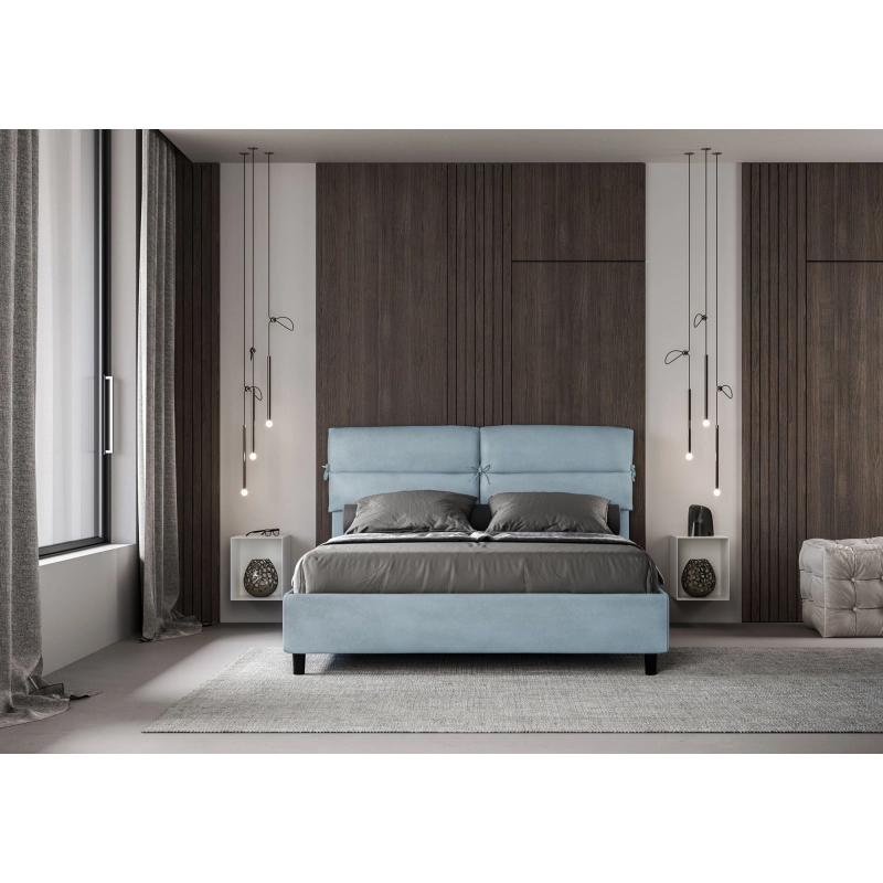 Letto imbottito Matrimoniale 160x210 cm Nandy - Con rete,Microfibra,Azzurro