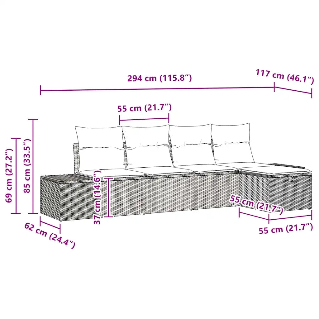 Set Divano da Giardino 5 pcs Grigio chiaro polyrattan 3359361