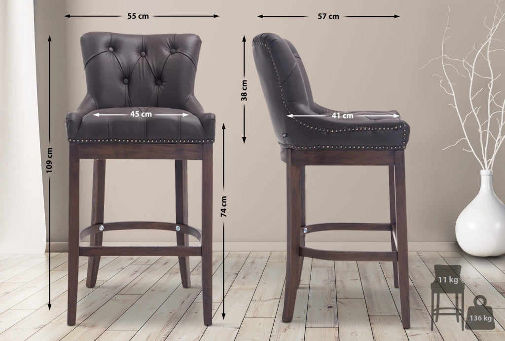 Sgabello Lakewood vera pelle antico-scuro marrone