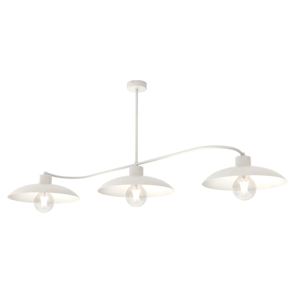 Lampadario Industrial 3 Luci Sekhmet In Acciaio Bianco E Diffusori A Cupola