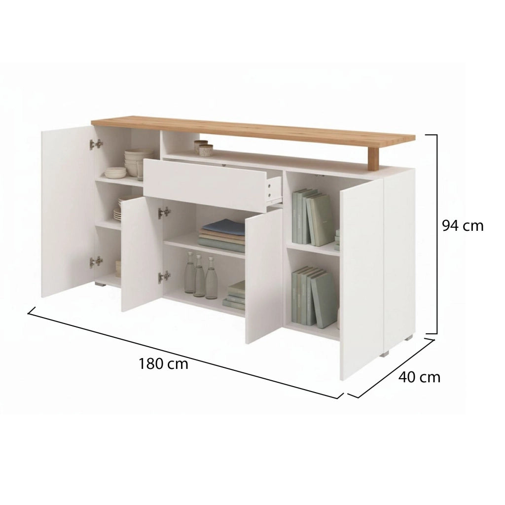 Madia Levate, Credenza un Cassetto, 179.5x40x94h cm Bianco