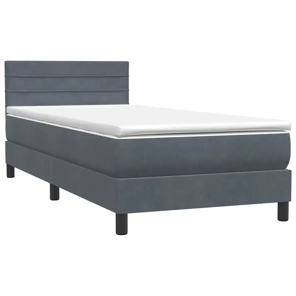 Letto singolo | Letto per adulti | Letto a Molle con Materasso e LED Grigio Scuro 80x210 cm Velluto
