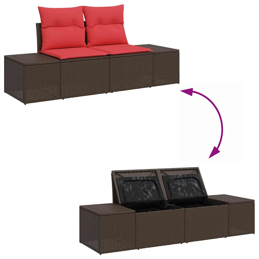 Set Divano da Giardino 7 pz 6-Numero di posti Marrone e Rosso 3357887