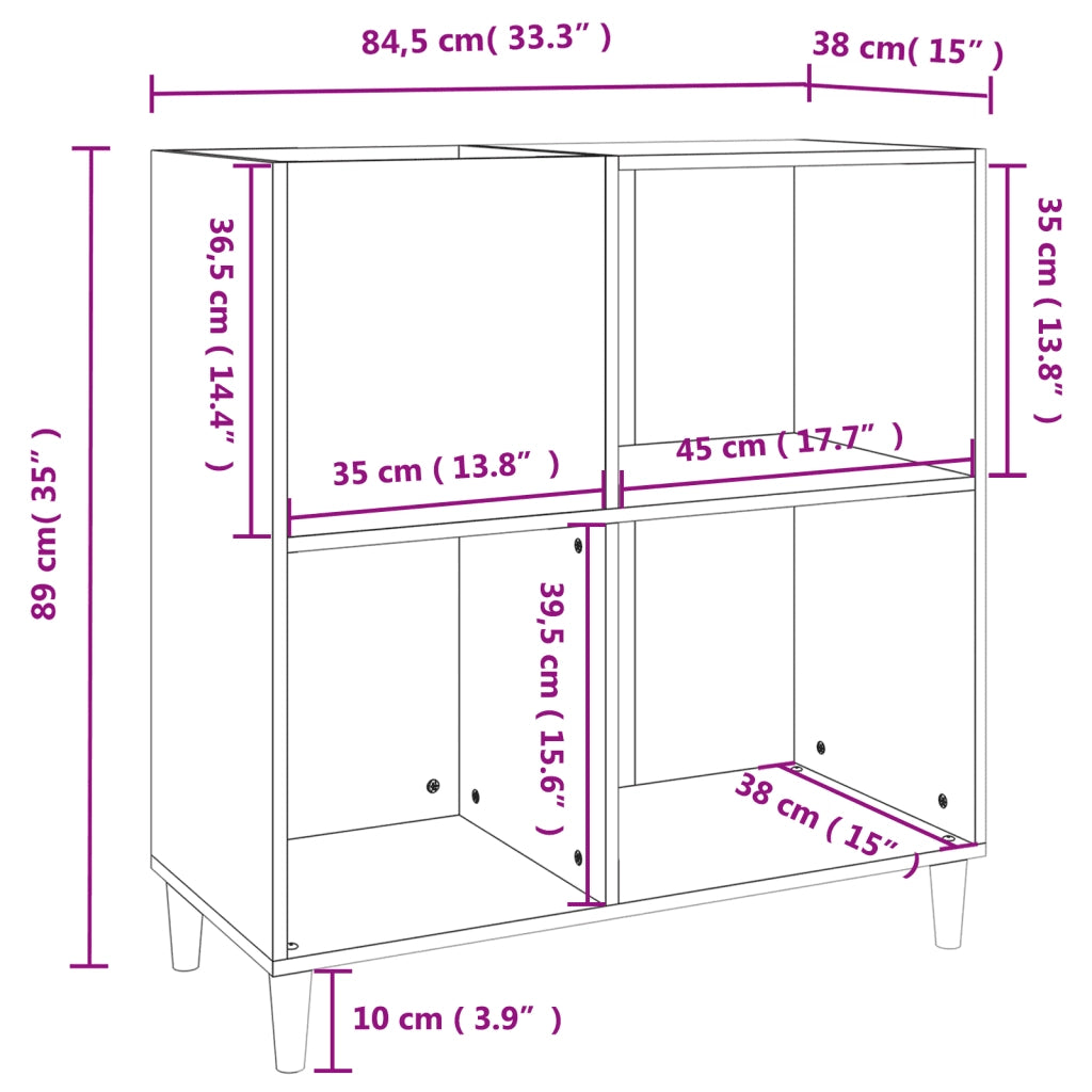 Mobile Porta Dischi Grigio Cemento 84,5x38x89 Legno Multistrato 831993
