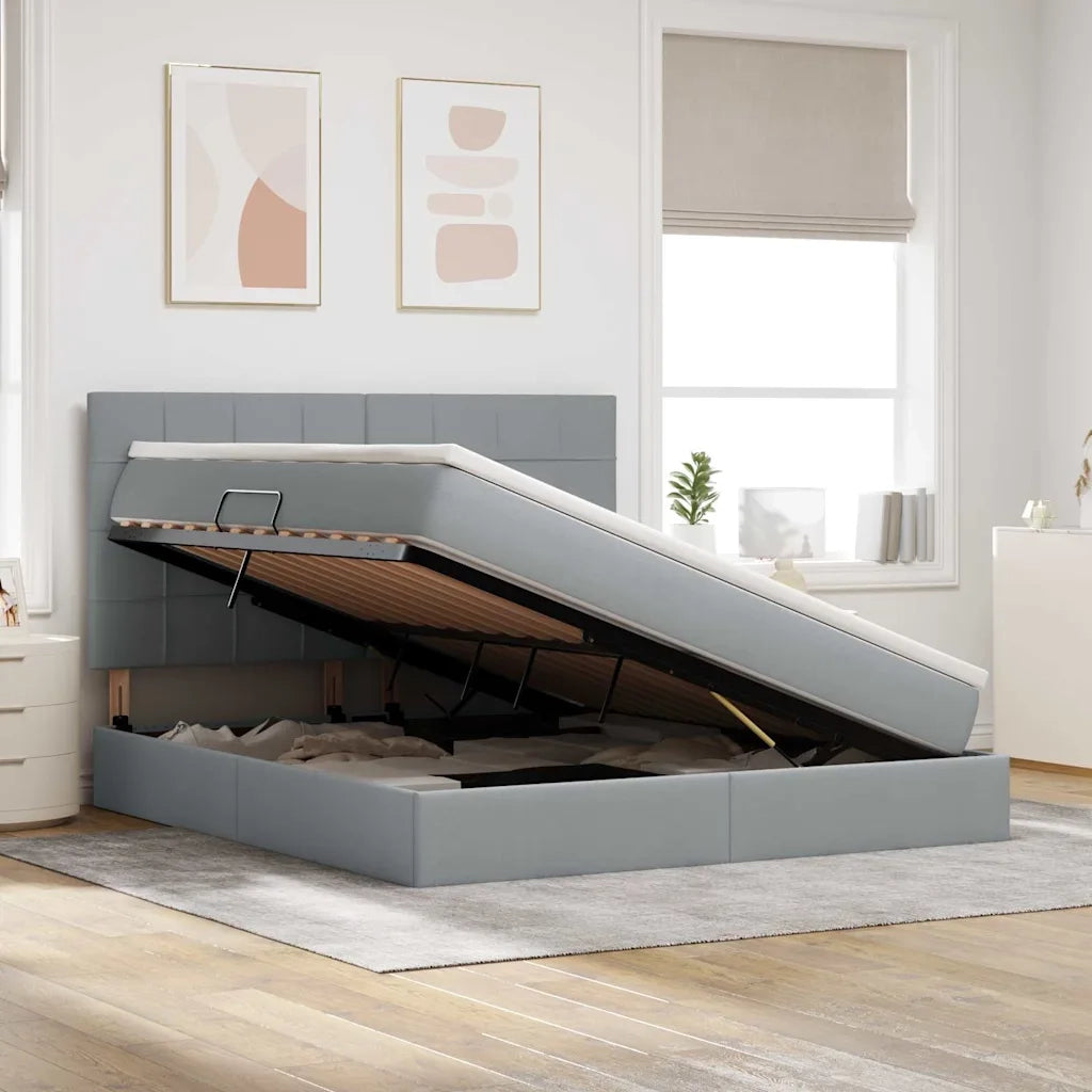 Letto con contenitore e materasso Grigio chiaro 180 x 200 cm