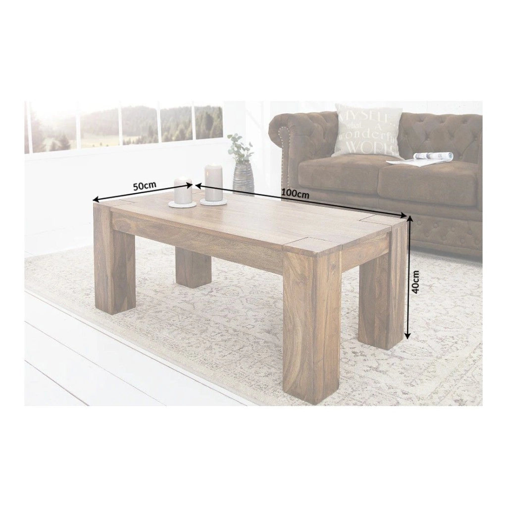 Tavolino basso ORBO rettangolare 100 cm – Tavolino basso rustico in legno massiccio di sheesham