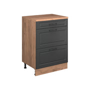 Mobile cucina sottotetto R-Line Antracite rustico/Rovere dorato 60 cm senza inclinazione con 3 cassetti Vicco