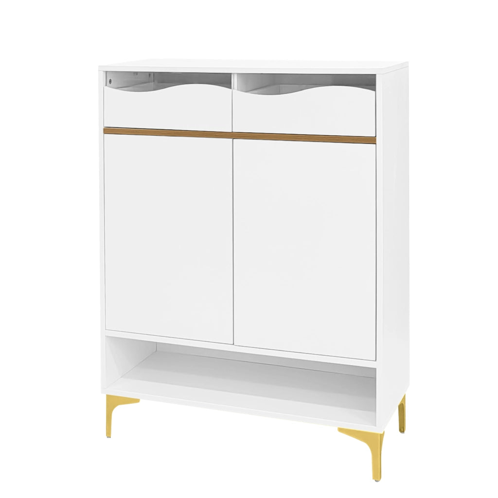 Scarpiera con 2 cassetti e 2 ante LED 16 colori ripiani regolabili in MDF bianca 80 × 35 × 105 cm