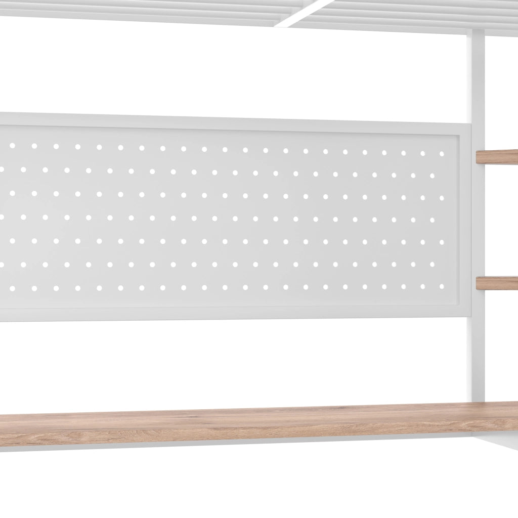 LETTO A CASTELLO 140 x 200 cm con scrivania, LED, USB-C, bianco