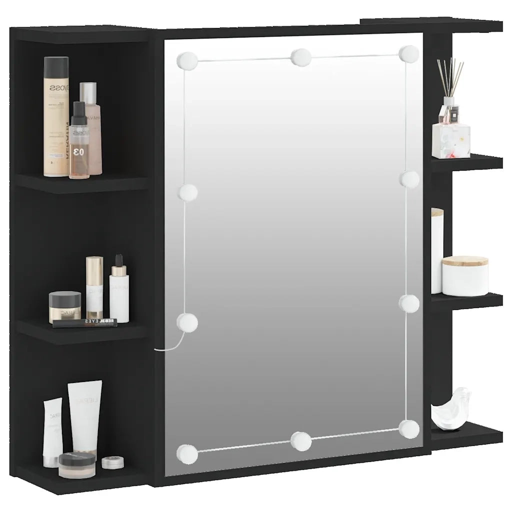 Mobile a Specchio con LED-Armadietto a Specchio Nero 70x16,5x60 cm
