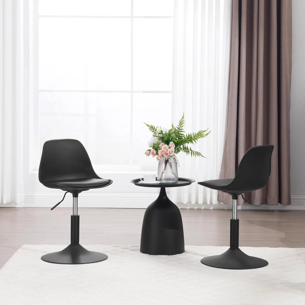 2x Sgabello con Schienale Moderno Sedia da Cucina Girevole a 360° Altezza Regolabile Senza Braccioli in PU Altezza della Sedia 39,5cm-50,5cm Nero BH304sz-2