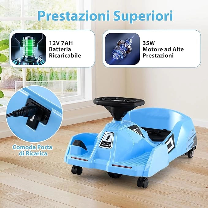 Go Kart Elettrico per Bambini, 12V Macchina Elettrica con Telecomando 3 Velocità Clacson Musica, 2-4 km/h, Regalo per Bambini 2-5 Anni (Blu)