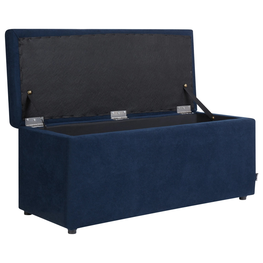 Ottomana Blu Marino 100 x 42 x 40 cm in tessuto poliestere Poggiapiedi imbottito Soggiorno Stile Moderno