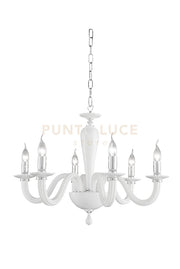 LAMPADARIO RAVEL 6 LUCI ATTACCO E14 BIANCO E CROMO D.70CM