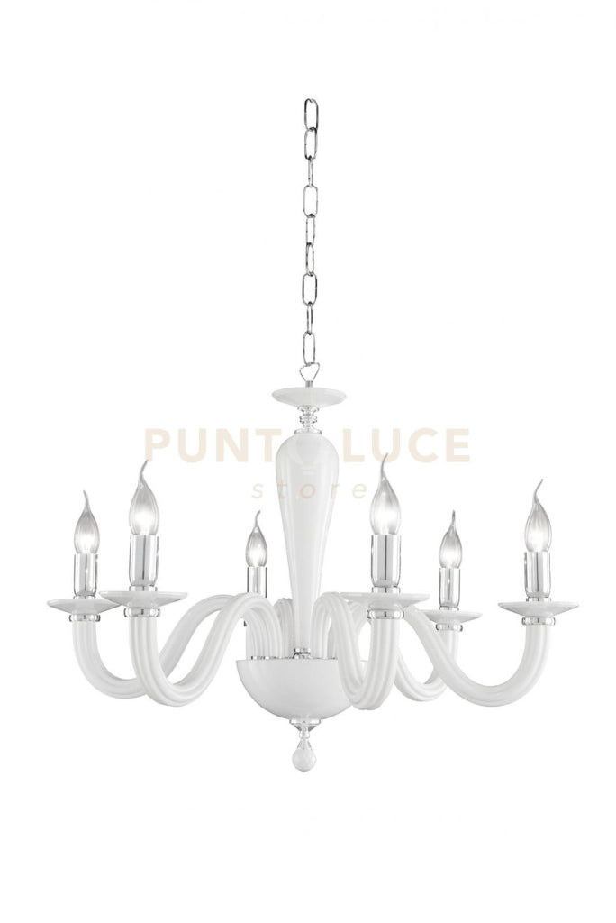 LAMPADARIO RAVEL 6 LUCI ATTACCO E14 BIANCO E CROMO D.70CM