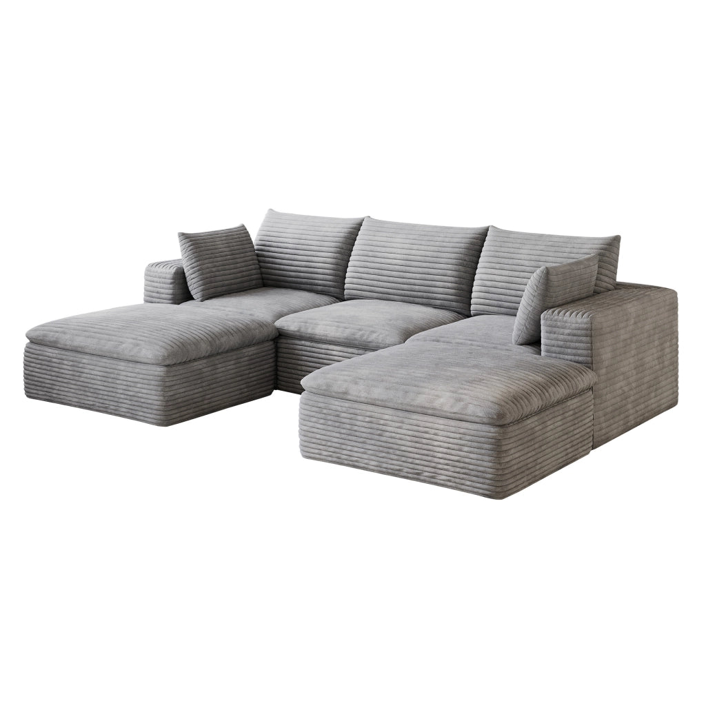 Divano modulare ULEVR in tessuto grigio con supporto interamente in schiuma e design configurabile