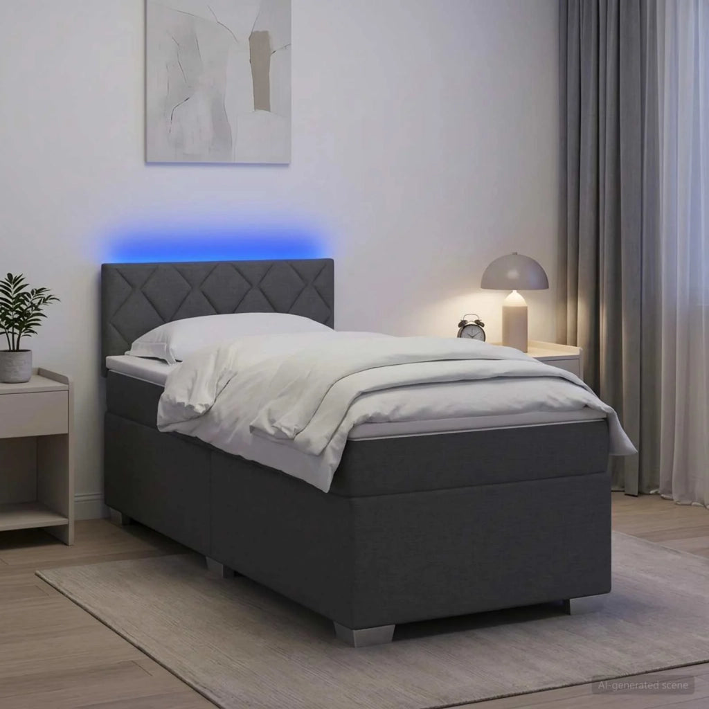Letto con Box Spring, Materasso e LED Grigio Scuro 90 x 190 cm 3451841