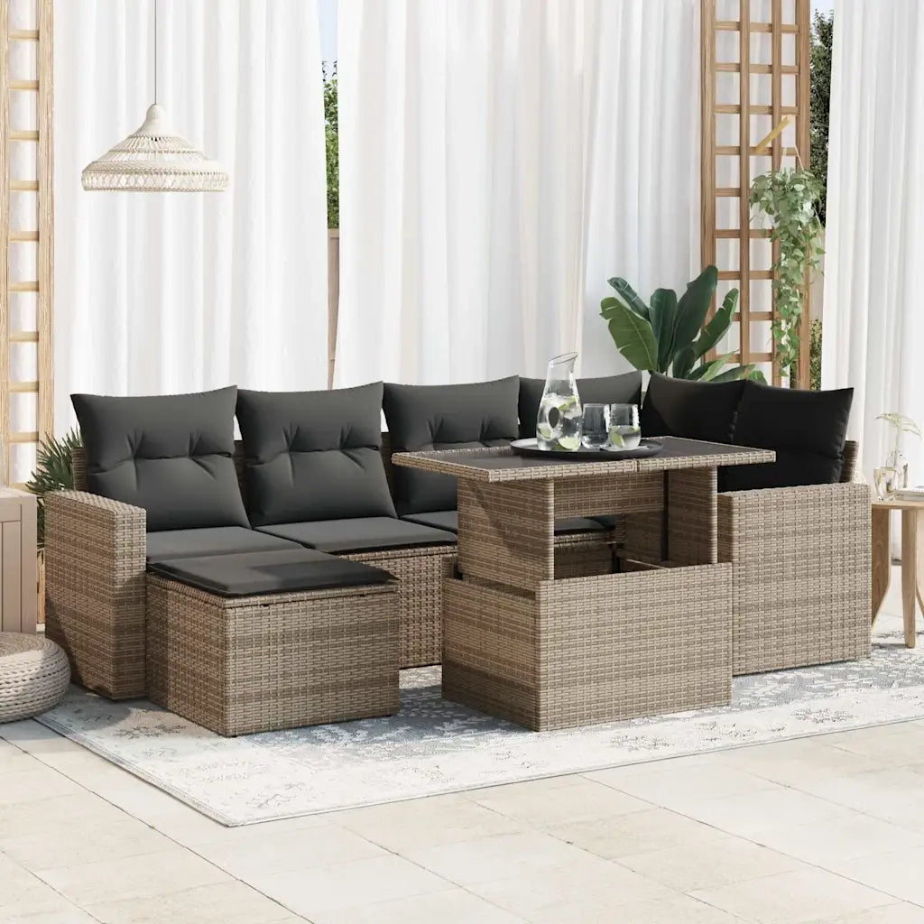 Set Divani da Giardino 7 pz con Cuscini Grigio in Polyrattan 3326351