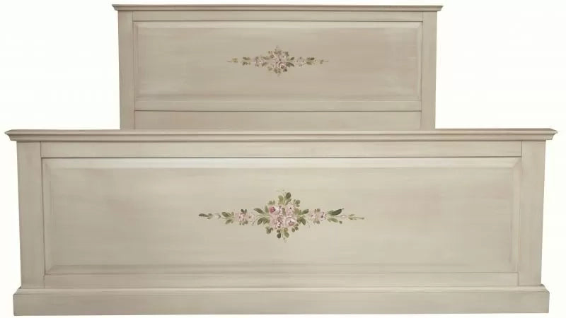 Letto matrimoniale in legno shabby avorio anticato decorato 173x209x110 - Mobili 2G