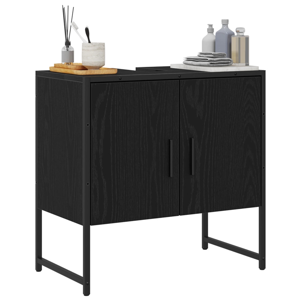 Mobiletto da Lavandino Rovere Nero 60x33x60 cm Legno Ingegnerizzato
