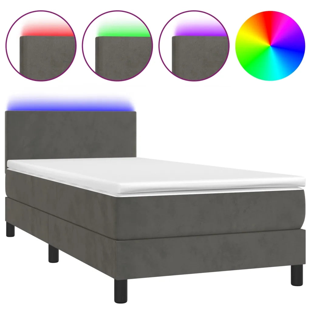Letto a Molle con Materasso e LED Grigio Scuro 90x200cm Velluto 3134262