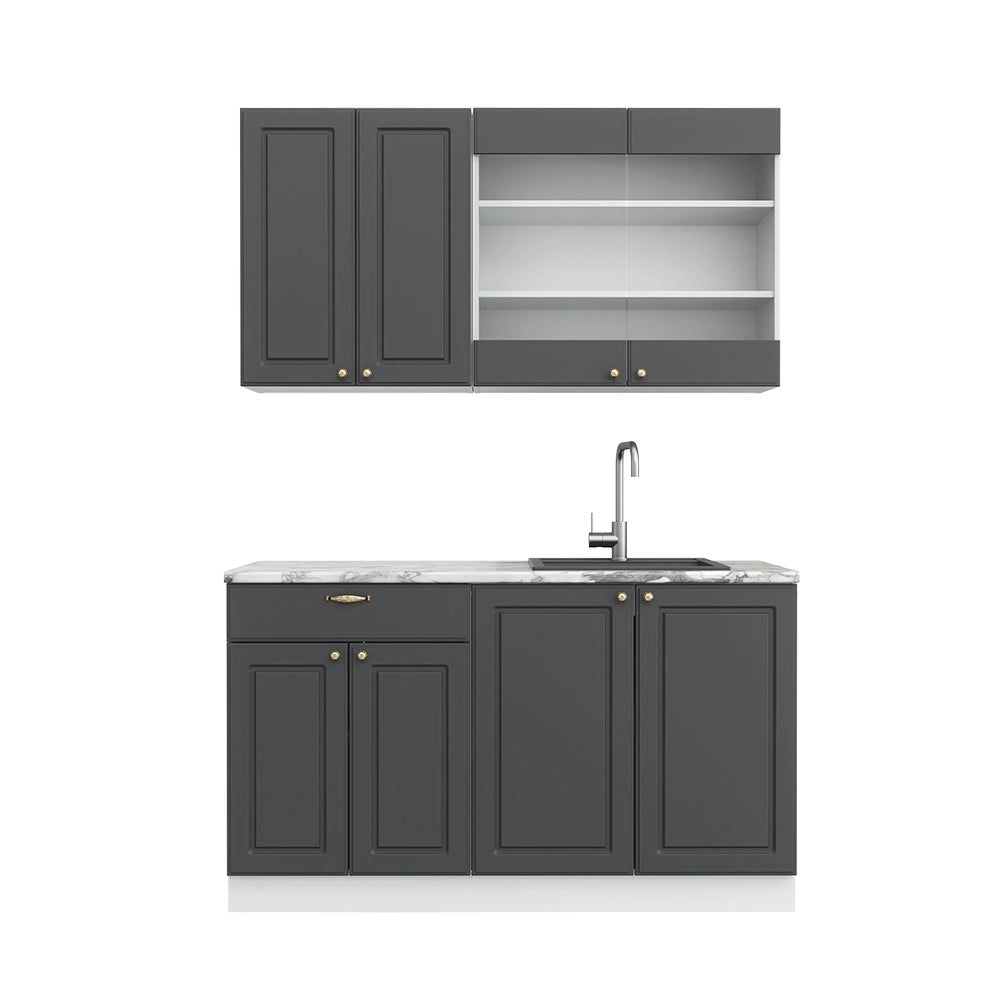 Cucina completa Fame-Line Antracite-oro/Bianco 140 cm senza piano di lavoro Vicco