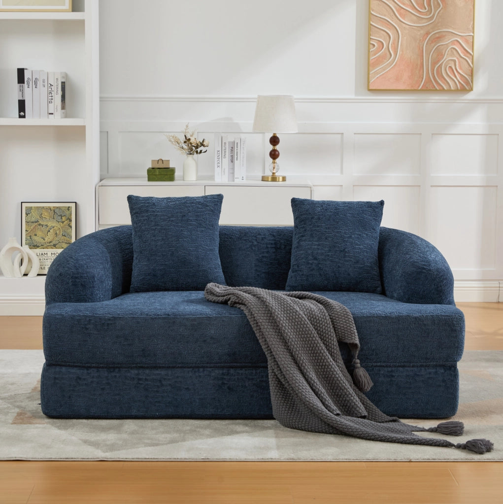 Divano letto 2 posti pieghevole in ciniglia blu navy