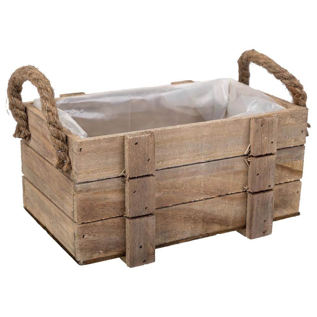 Cesto in legno con manici marroni 22x13x10,5h