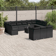 Set Divani da Giardino 14pz con Cuscini in Polyrattan Nero