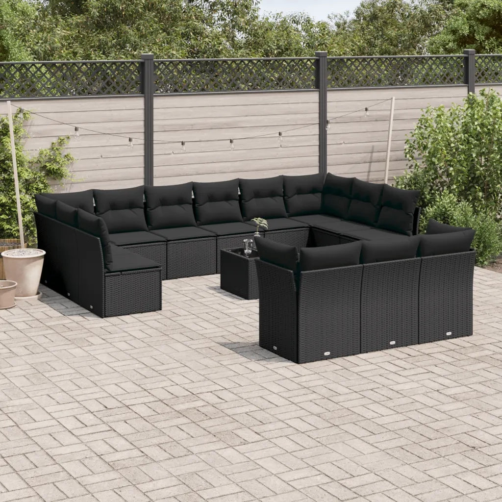 Set Divani da Giardino 14pz con Cuscini in Polyrattan Nero