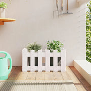 Fioriera Giardino a Recinzione-Vaso con Ringhiera-Contenitore per Piante Bianco 60x30x30 cm Massello Pino