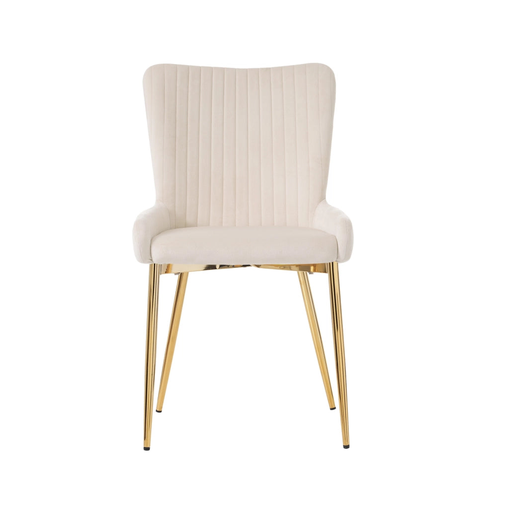 Set di 6 sedie da pranzo con supporto lombare in velluto beige e oro