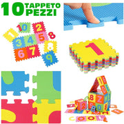 Trade Shop - Tappeto Per Bambini Da Pavimento 10 Pz Puzzle Neonato Antiurto Atossico Lavabile -