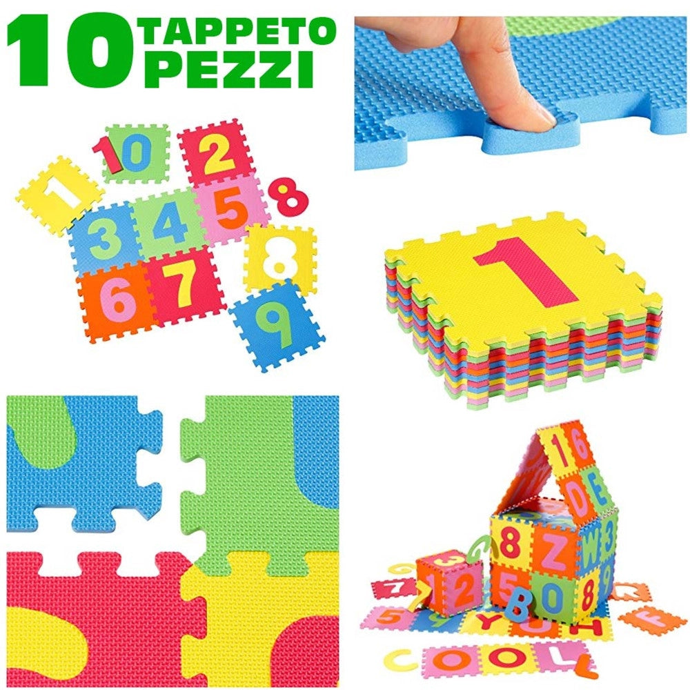 Trade Shop - Tappeto Per Bambini Da Pavimento 10 Pz Puzzle Neonato Antiurto Atossico Lavabile -