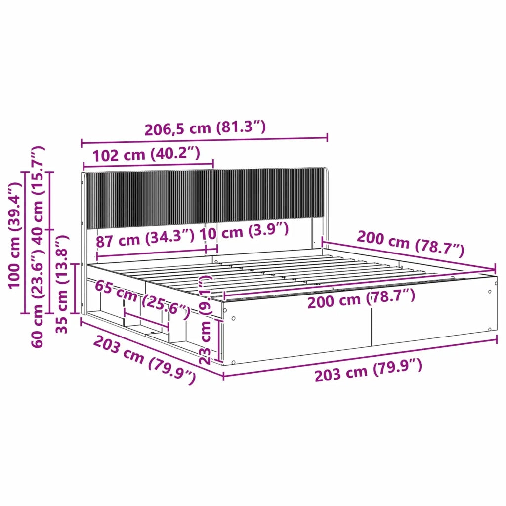 Struttura del letto con stoccaggio e testata 3 pcs 3414172