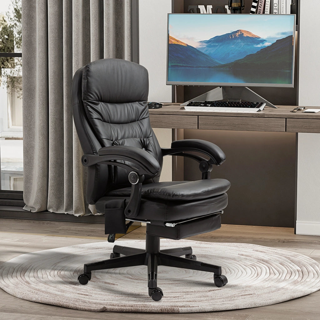 Sedia da Ufficio Massaggiante in Similpelle con Presa USB, 64x69x107-115cm, Nero